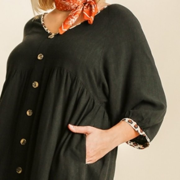 Umgee Plus Black Animal Print Trim Babydoll Dress - Picture 5 of 5